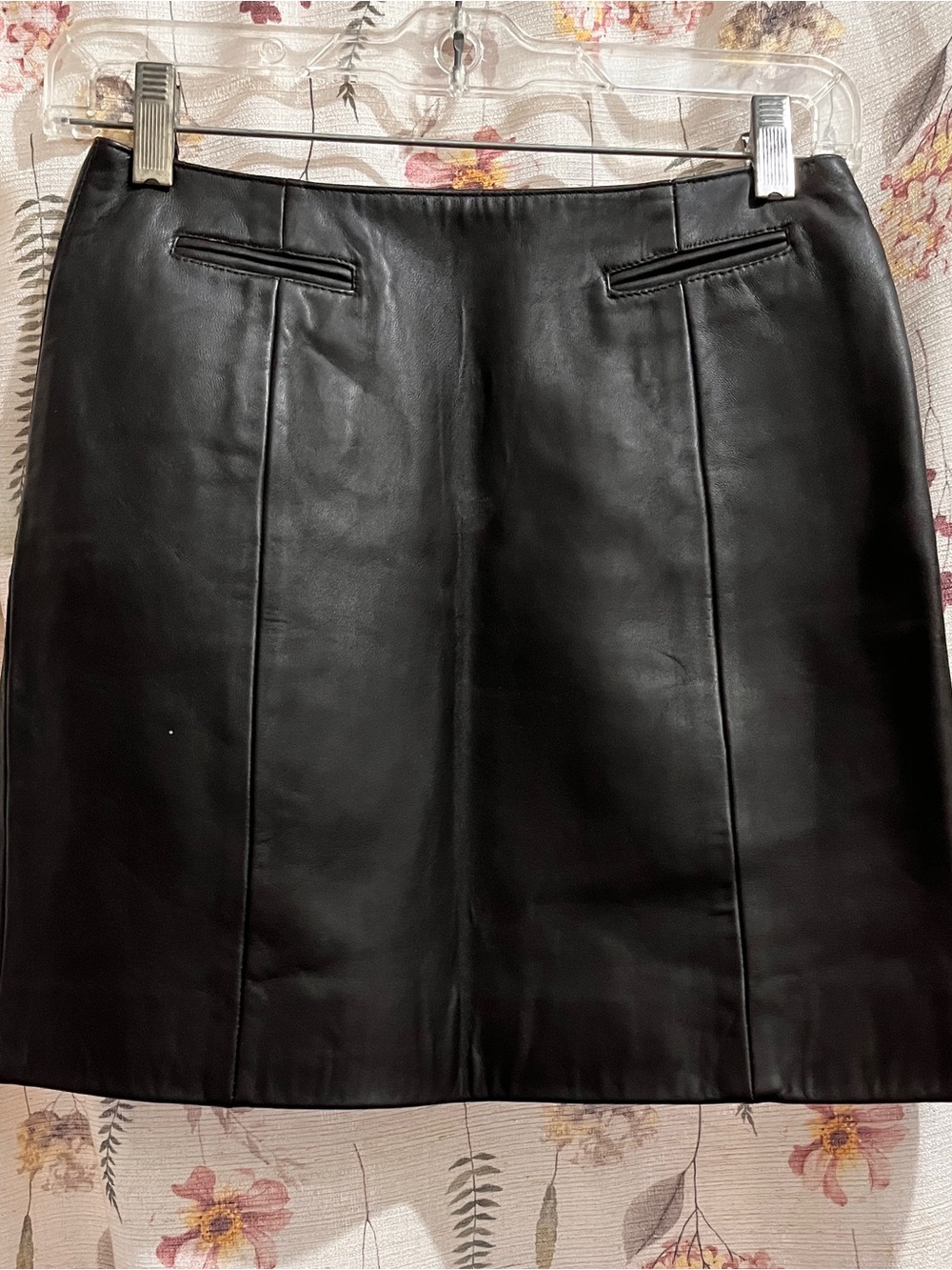 Esprit Brown Faux Leather Mini Skirt with Front Seam and Welt Pockets